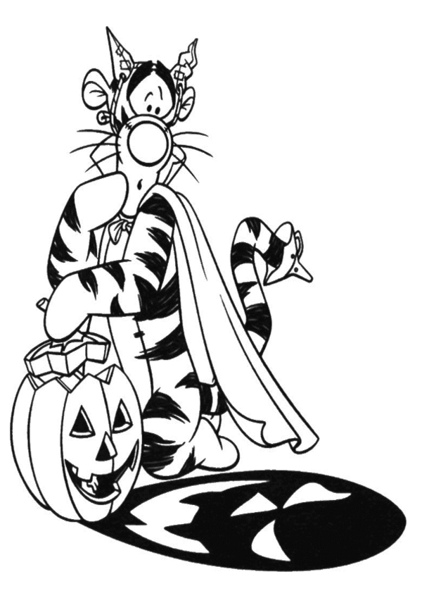 Halloween Coloring Pages of Tiger Scared | Free Coloring Pages