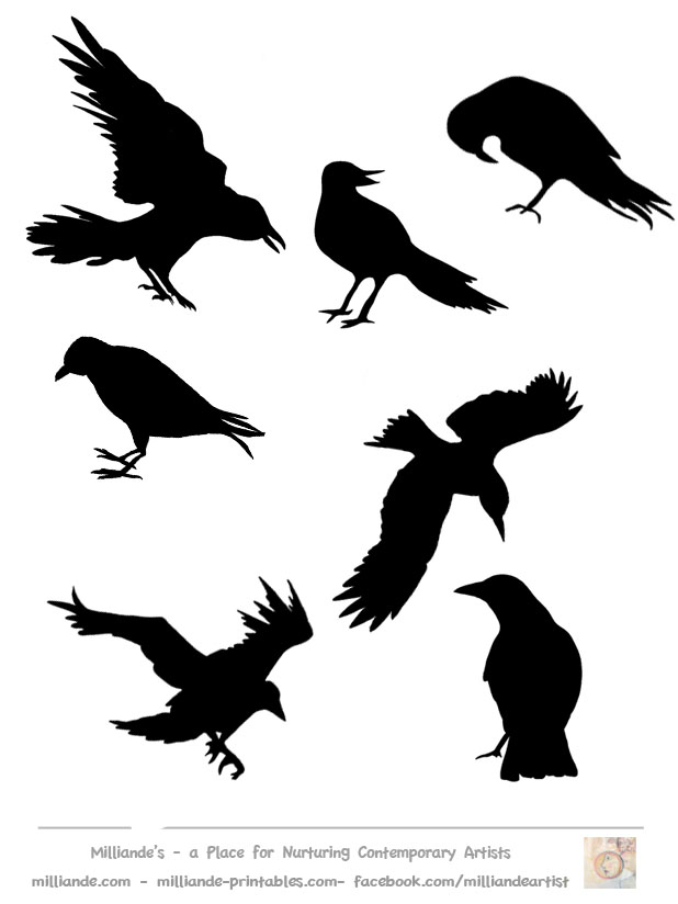 Crow Silhouette Template collection,Printable Crow Stencils & Crow ...