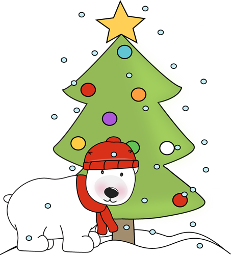 Polar Bear and Christmas Tree in the Snow Clip Art - Polar Bear ...
