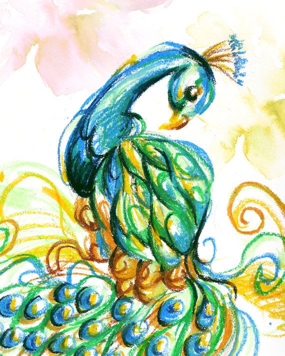 Modern Peacock Art Print for Nursery, 8x10 Animal Artwork, Oil ...