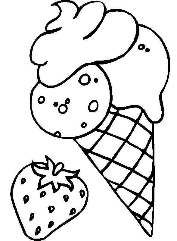 Coloring Pages of Strawberry Ice Cream Cone | Coloring