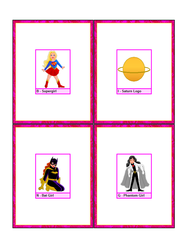 FREE Printable Super Girl Hero Bingo - Games at Kid Scraps