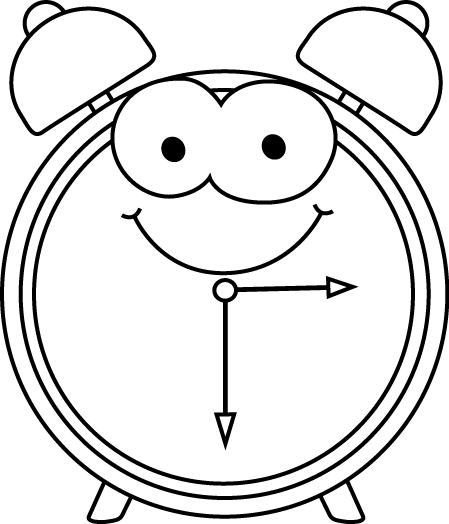 Black and White Cartoon Alarm Clock Clip Art - Black and White ...
