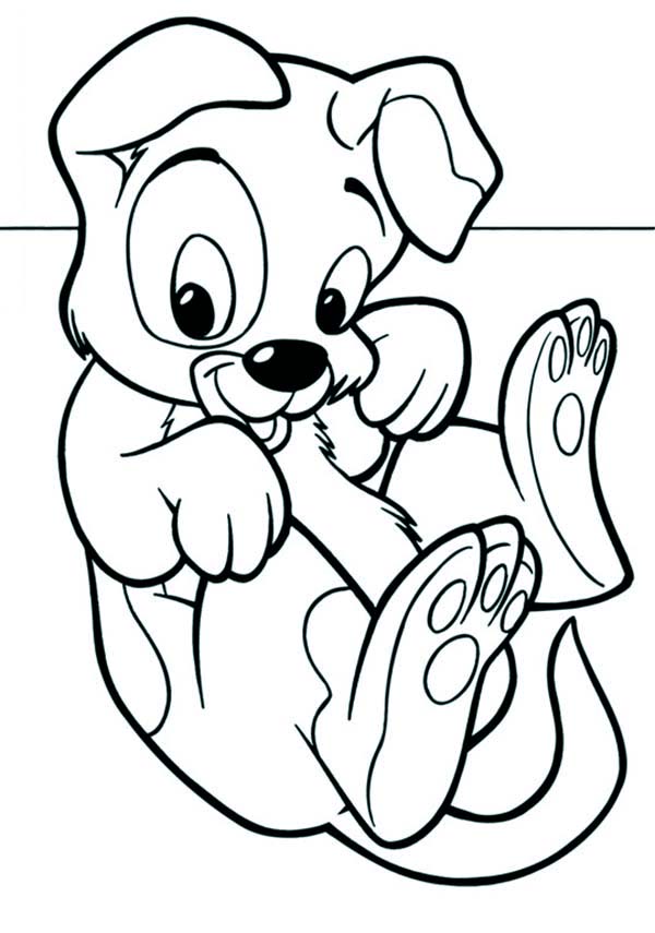 happy puppy rolling on the floor coloring page - Free & Printable ...