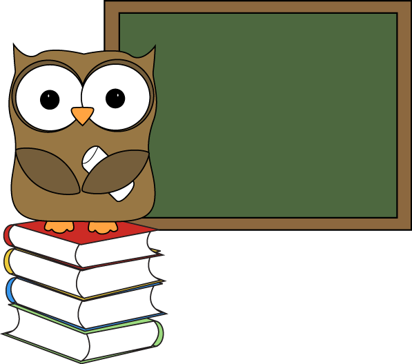 Owl with Books and Chalkboard Clip Art - Owl with Books and ...