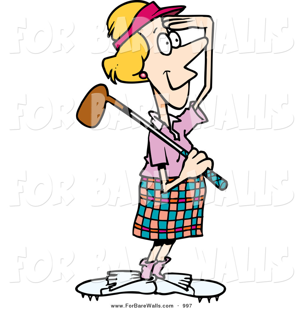 Printable Illustration of a Cartoon Female Golfer Viewing Ahead by ...