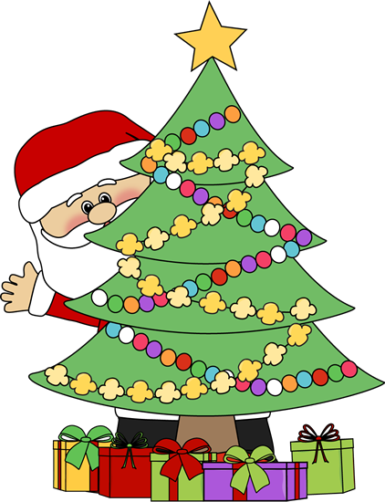 Santa Behind a Christmas Tree Clip Art - Santa Behind a Christmas ...