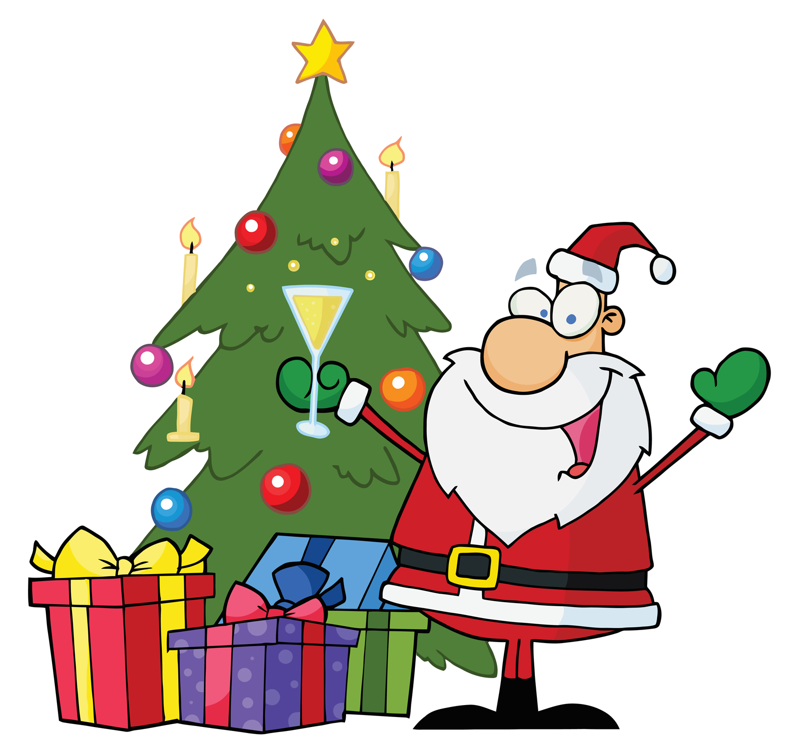 Xmas Stuff For > Christmas Tree With Presents And Santa Clip Art