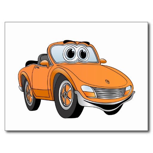 Orange Sports Car Convertible Cartoon Post Card | Zazzle