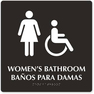 Bilingual Braille Women's Bathroom Sign, SKU - SE-2695