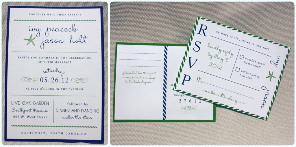 Navy Blue & Green Beach Poster Style Wedding Invitations by ...
