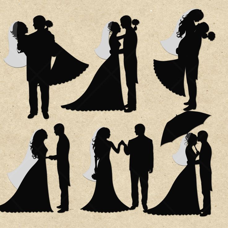 INSTANT DOWNLOAD Bride and Groom Silhouettes - Digital Clipart card d…