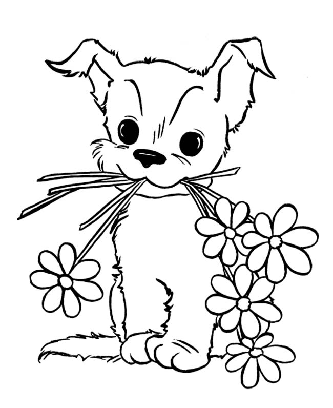Puppies Coloring Pages : Cute Puppies With Flower Coloring Page ...