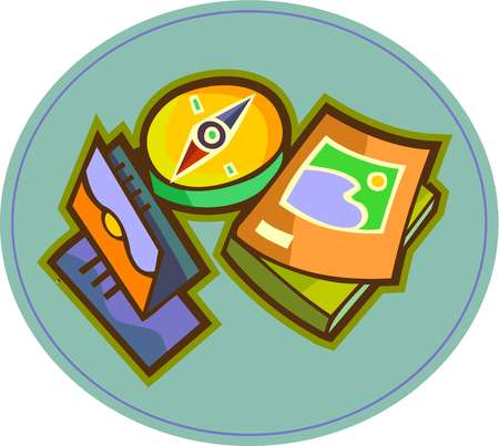 Stock Illustration - A compass, travel brochures, and travel guide ...