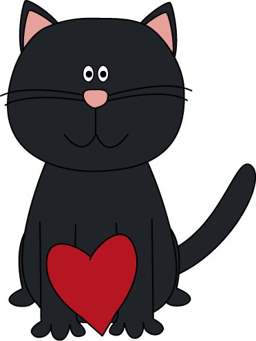 Black Cat and Red Heart Clip Art - Black Cat and Red Heart Image