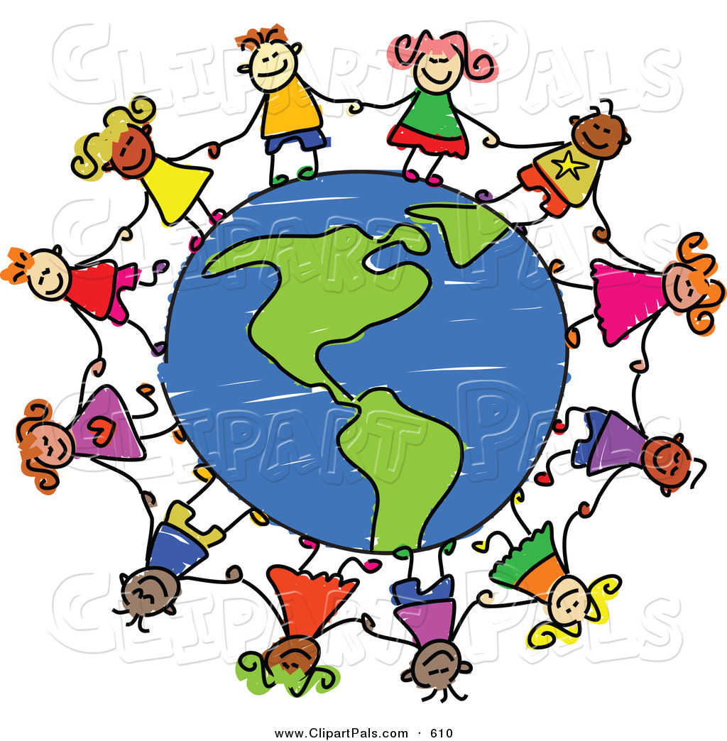 Pal Clipart of a Childs Sketch of Children Holding Hands Around an ...