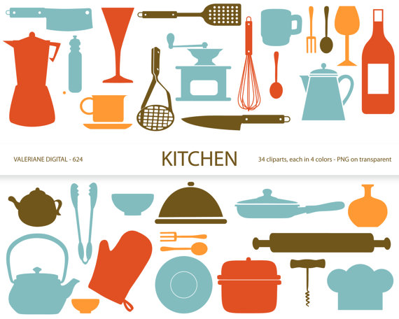 Kitchen clipart's retro kitchen utensils by ValerianeDigital