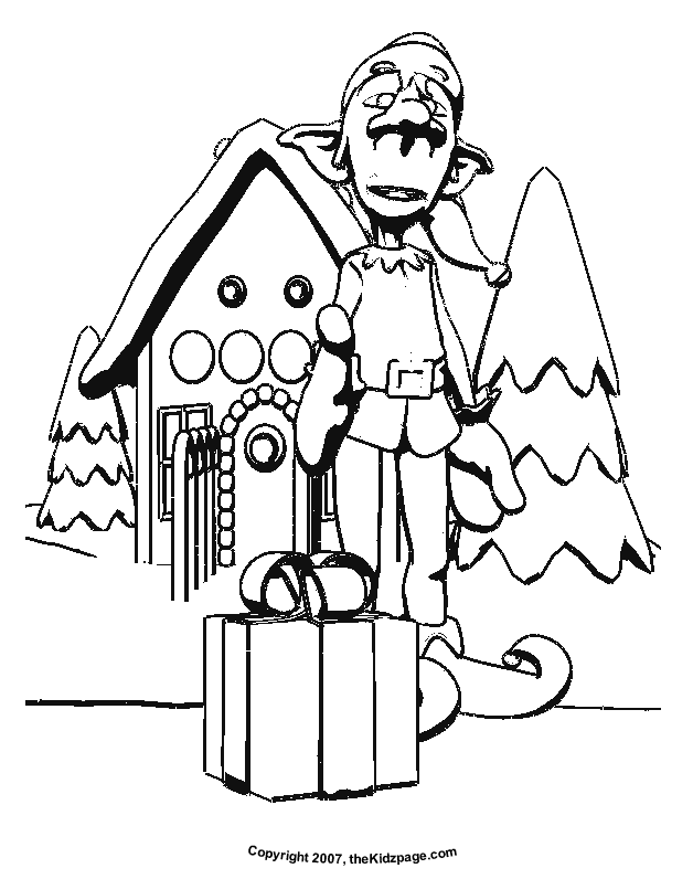 Elf with Gingerbread House Free Coloring Pages for Kids ...
