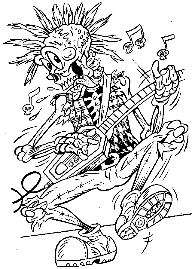 Halloween Coloring Pages of Skeleton Rockstar | Free Coloring Pages