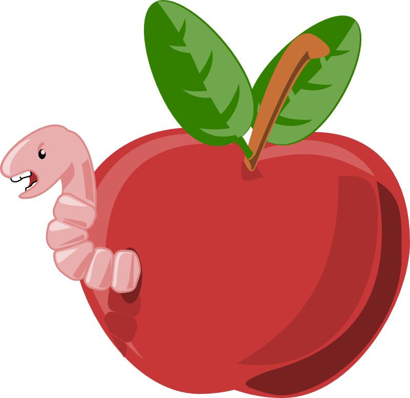 Clipart - cartoon apple with worm