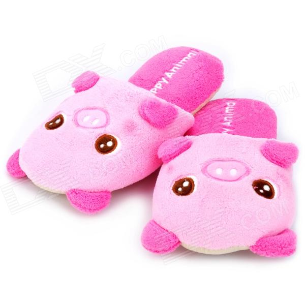 Happy Animal Cute Cartoon Pig Shaped Plush Slippers - Pink (Pair ...