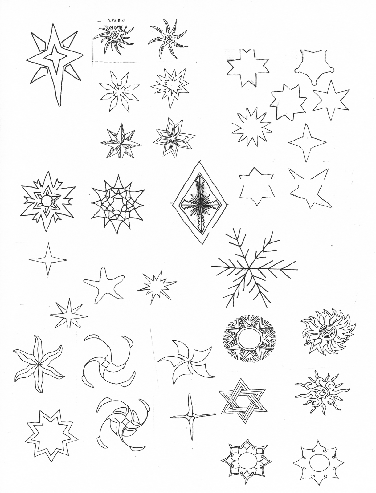 Sharon Serrano Ahmed: Stars and Crosses Line Drawings, Page One