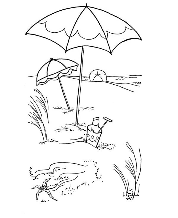 Lovely Beach Umbrella on a Sandy Beach Coloring Page - Download ...