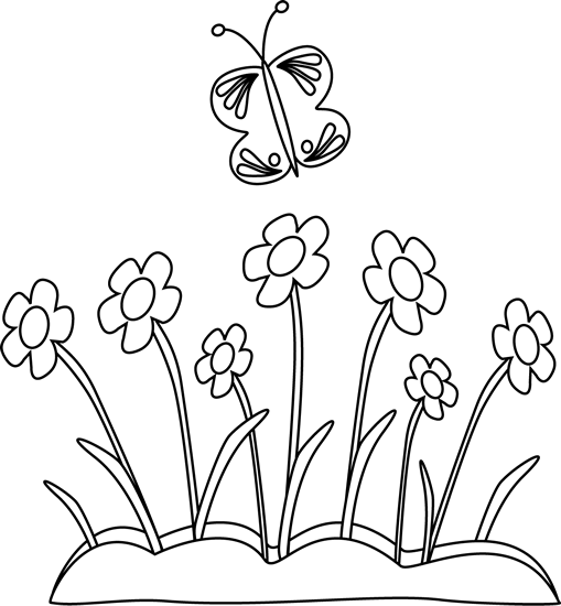 Black and White Butterfly and Flowers Clip Art - Black and White ...