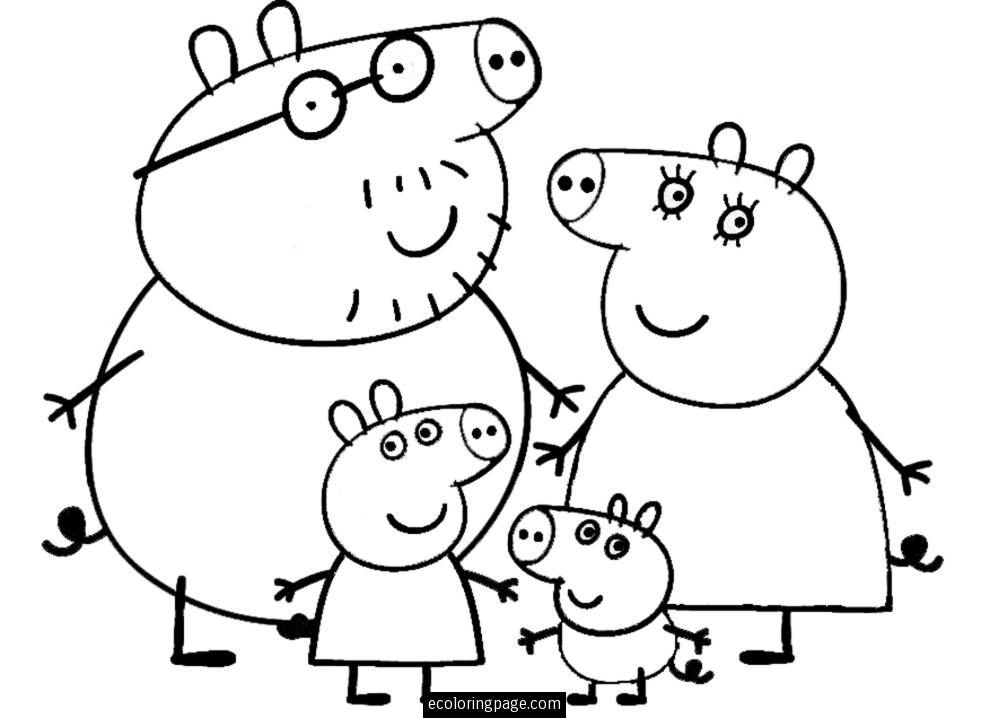 Peppa Pig and Family Coloring Page for Kids Printable ...