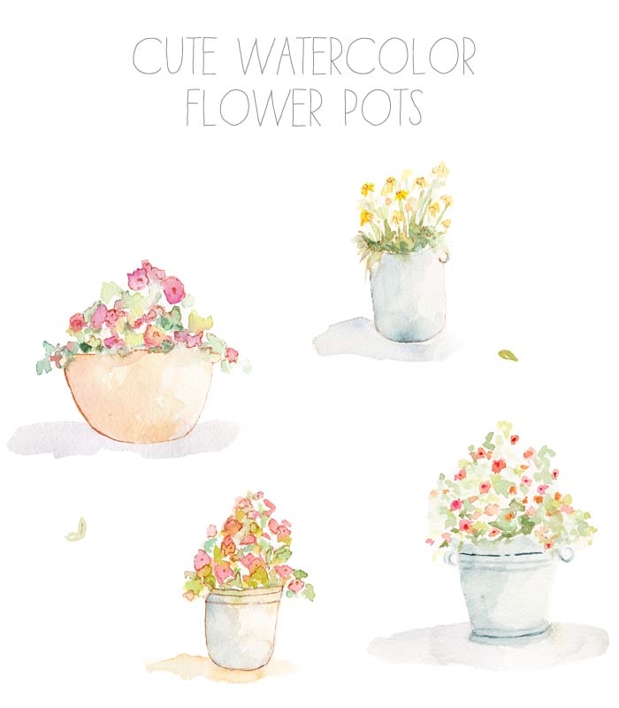 Watercolor Flower Pot Clip Art - Flower Pots