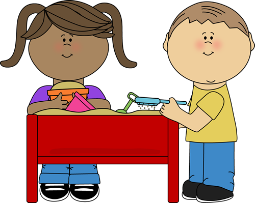 Kids Playing at a Sand Table Clip Art - Kids Playing at a Sand ...