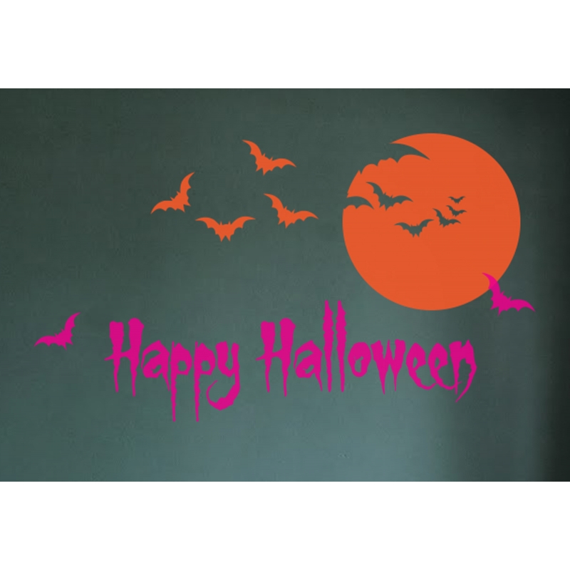 Spooky Scary Moon Bats Halloween Party Wall Door Decor Vinyl Decal ...