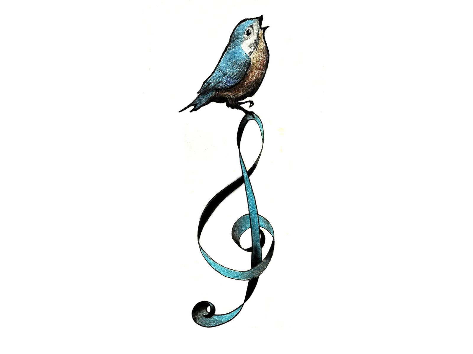 Free designs - Blue and brown singing bird tattoo wallpaper
