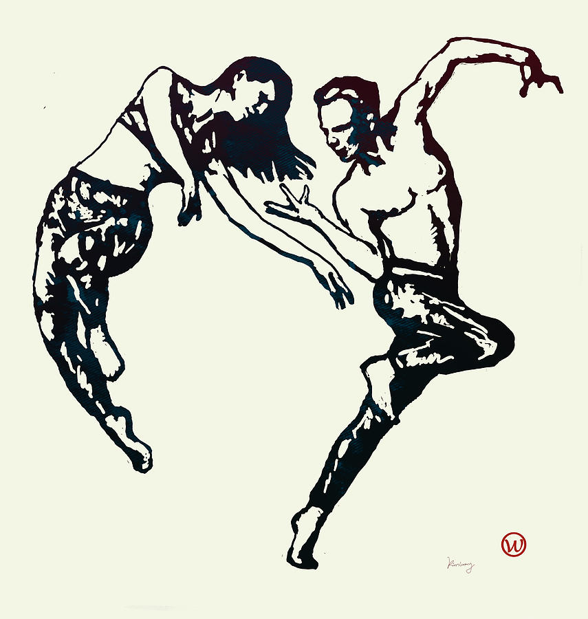 Couple Dancing Pop Art Stylised Art Poster by Kim Wang - Couple ...