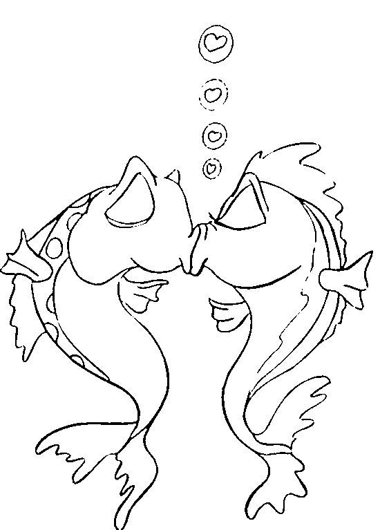 Valentine Fish Kiss Coloring Pages | Coloring