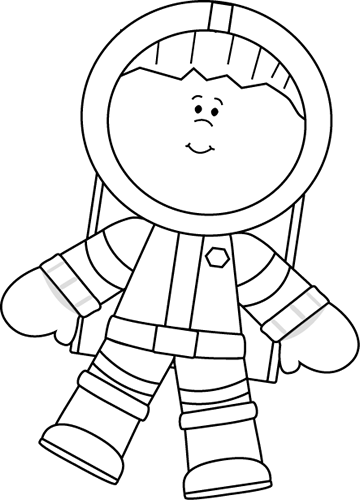 Black and White Boy Astronaut Floating Clip Art - Black and White ...