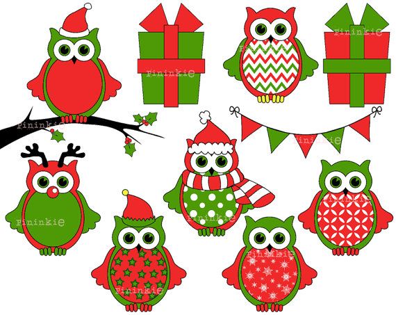Christmas Owl Clipart, Christmas Clipart, Digital Clipart Owl Clipart…