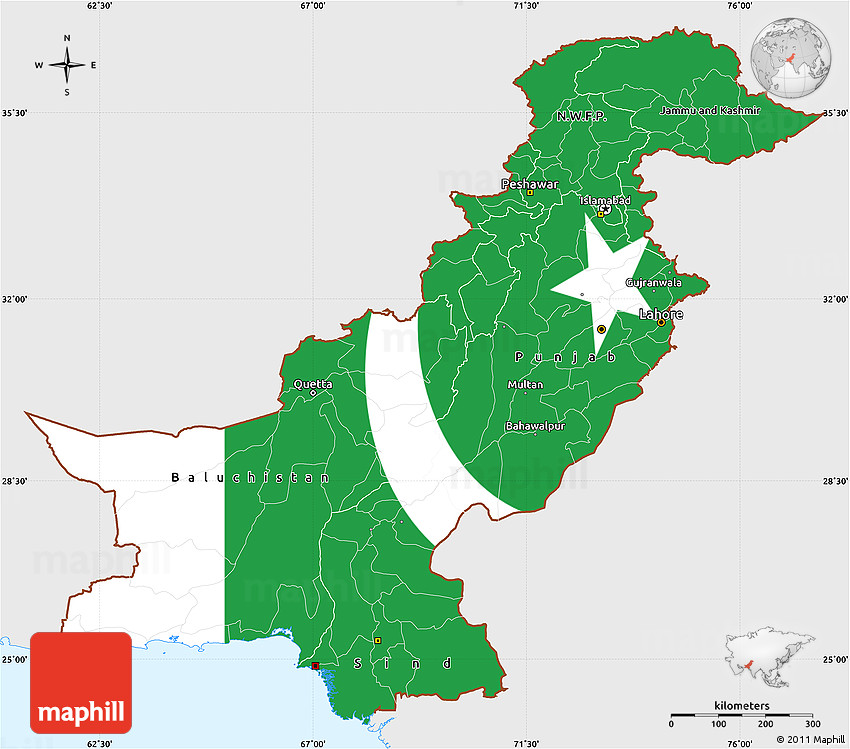 Flag Simple Map of Pakistan, single color outside