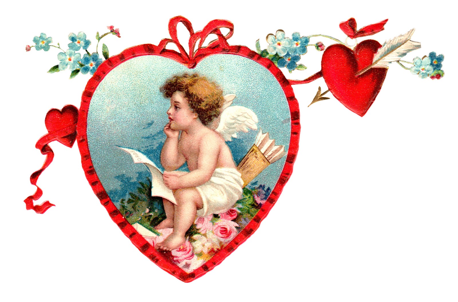 Victorian Image - Cherub with Hearts Valentine - The Graphics Fairy