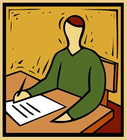 Stock Illustration - Illustration of a person writing at a desk