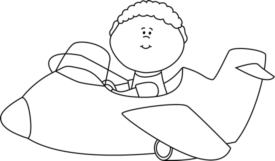 Black and White Kid Flying an Airplane Clip Art - Black and White ...