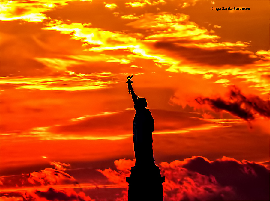 Statue of Liberty in sunset silhouette | Inga's Angle