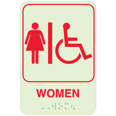 Womens Restroom Signs - Braille Glow-In-The-Dark SIgns | Seton
