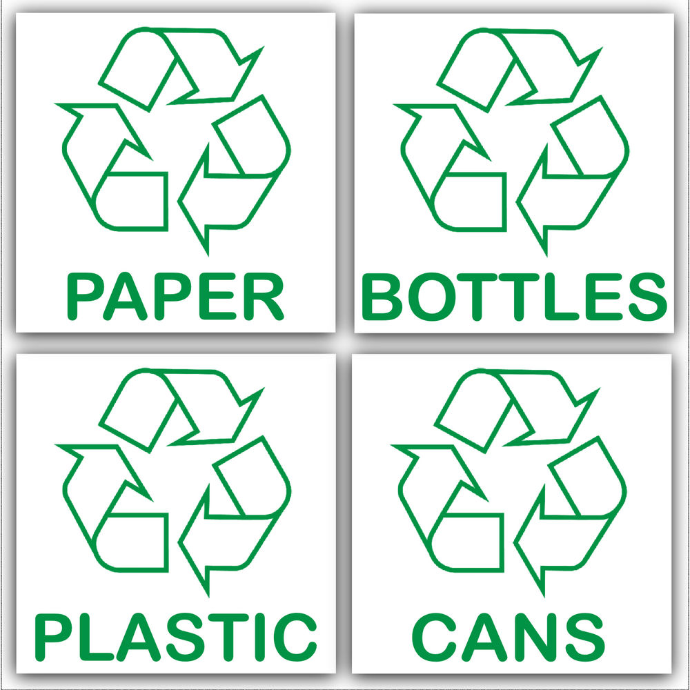 Recycling Stickers Pack Recycle Paper Plastic Cans Bottles Bin ...