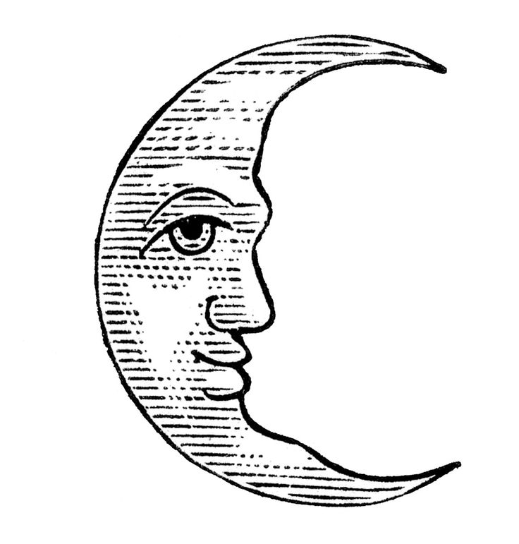 Antique Clip Art - Man in the Moon - Crescent and Full