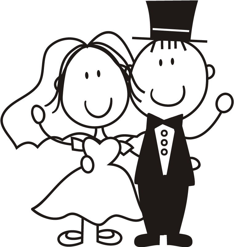 Bride And Groom Waving With Top Hat Wall Sticker Wedding Wall Art ...