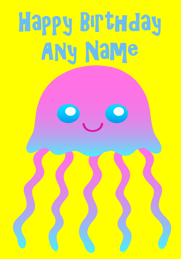 Jellyfish Cartoon Personalised Birthday Card
