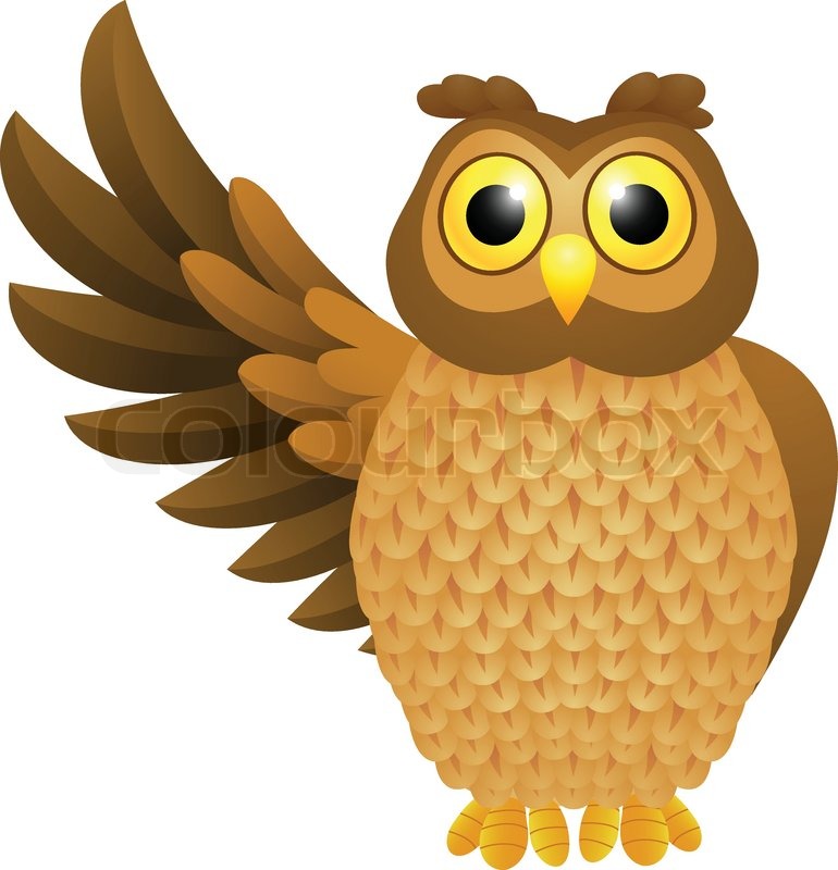 Funny Owl Cartoon And Vector Isolated Character Stock Vector