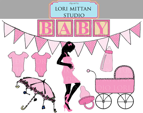 Girl Baby Shower Clip Art, Pink Baby Clipart, Digital Files, for ...