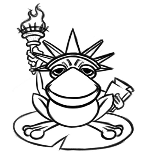 Frog Statue Of Liberty Character T-Shirt Cartoon Illustration